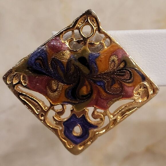 Pierced Earrings Enamel Surface Push Pin 1" square Vintage Style Stamped USA - Picture 3 of 12